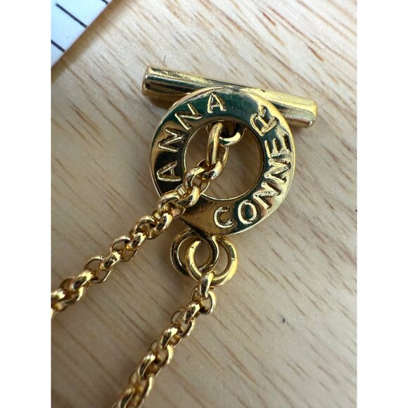 Janna Conner Gold Plated Toggle Necklace With Hammered Circle Links 20" Long - Picture 5 of 8